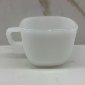 Vintage White Square Milk Glass Glasbake Lipton  Soup Bowl Mug Retro Collectible